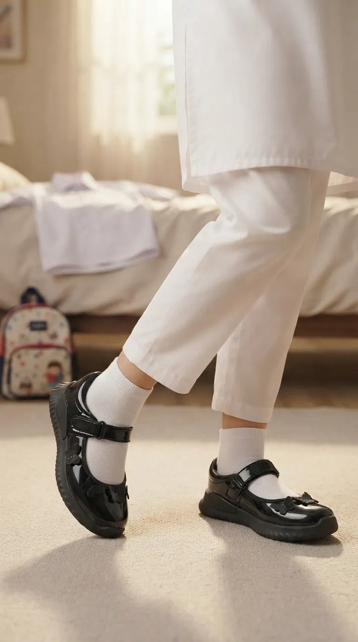 Girls Black Velcro Strap School Shoes SK0101