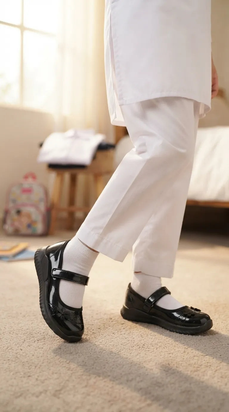 Girls Black Velcro Strap School Shoes SK0103