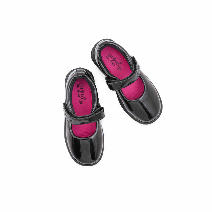 Girls Black Velcro Strap School Shoes SK0104
