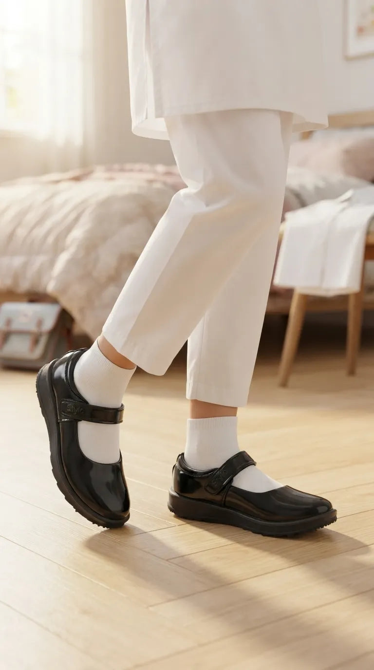 Girls Black Velcro Strap School Shoes SK0105
