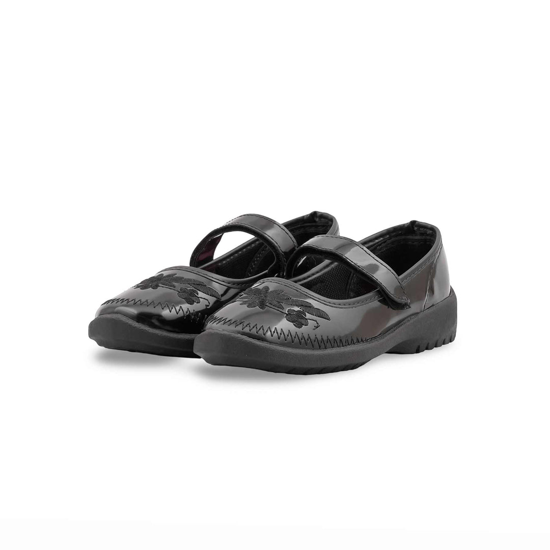 Girls Black Velcro Strap School Shoes SK0106