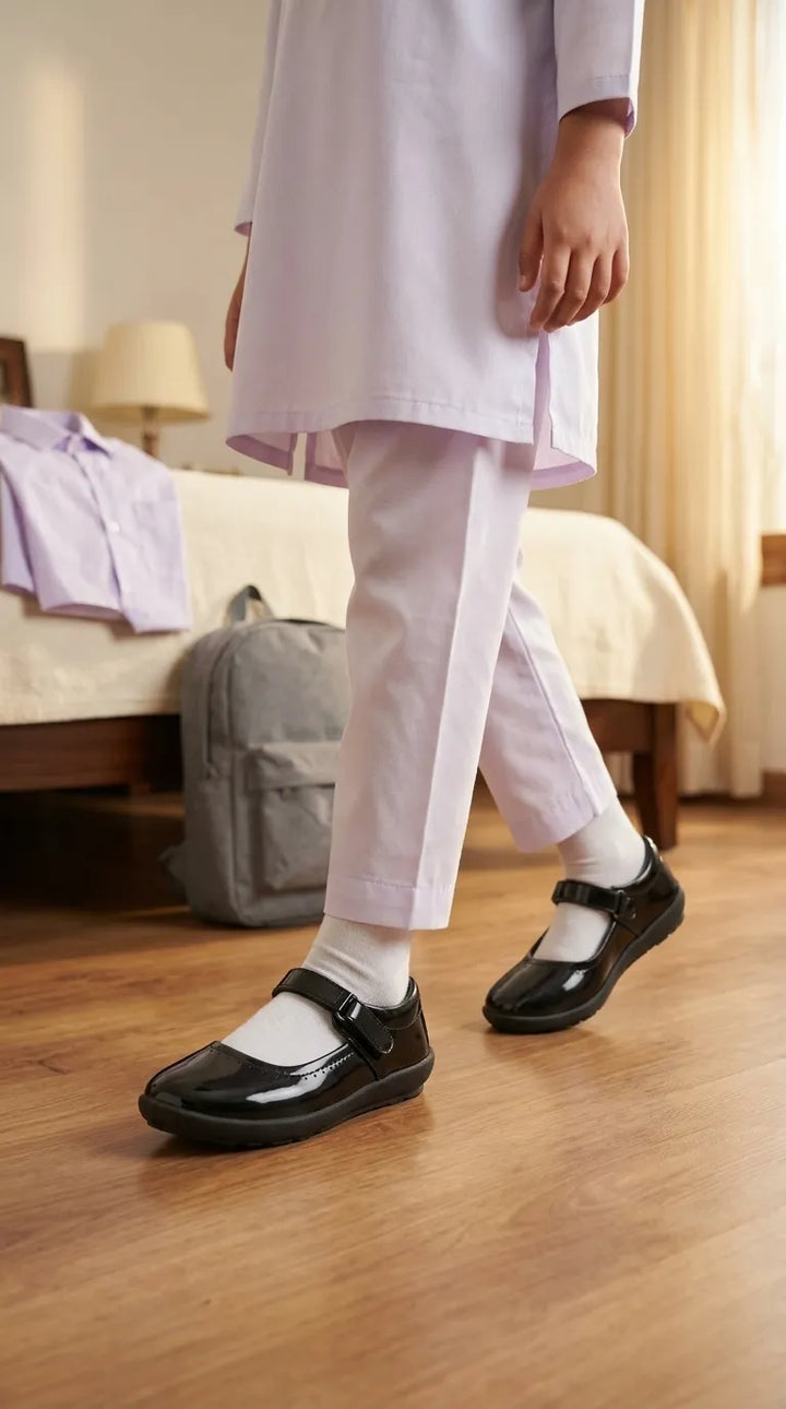 Girls Black Velcro Strap School Shoes SK0115