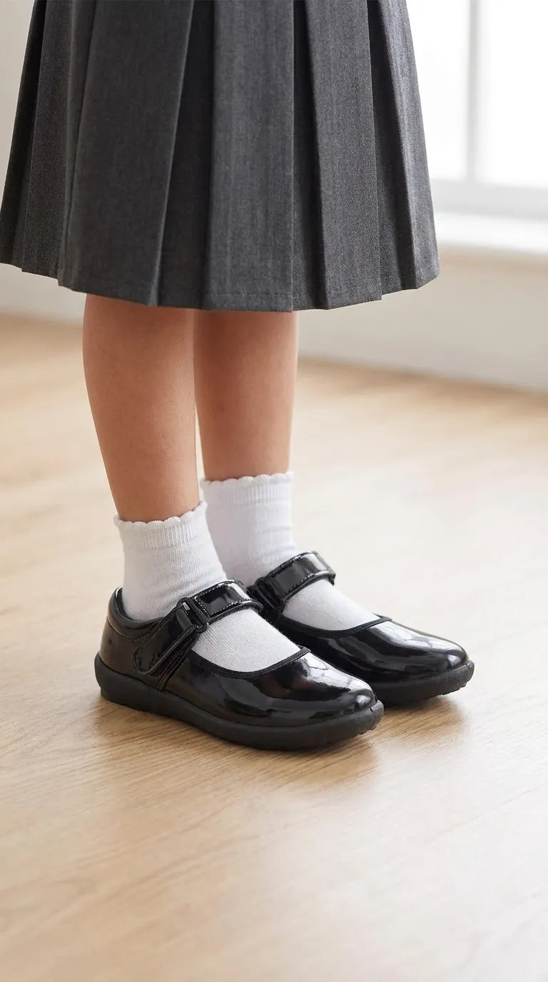 Girls Black Velcro Strap School Shoes SK0118