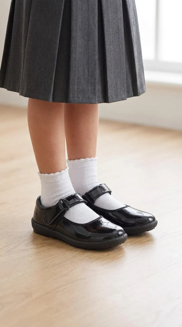 Girls Black Velcro Strap School Shoes SK0118