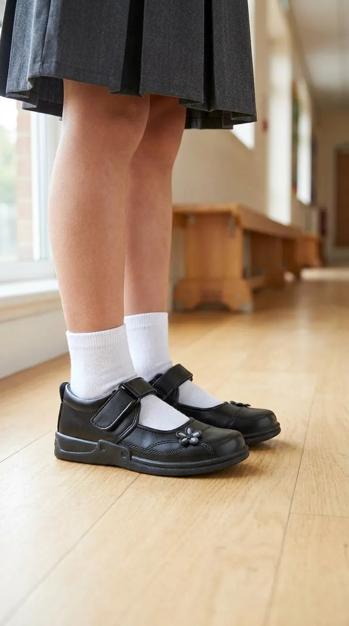 Girls Black Velcro Strap School Shoes SK0134