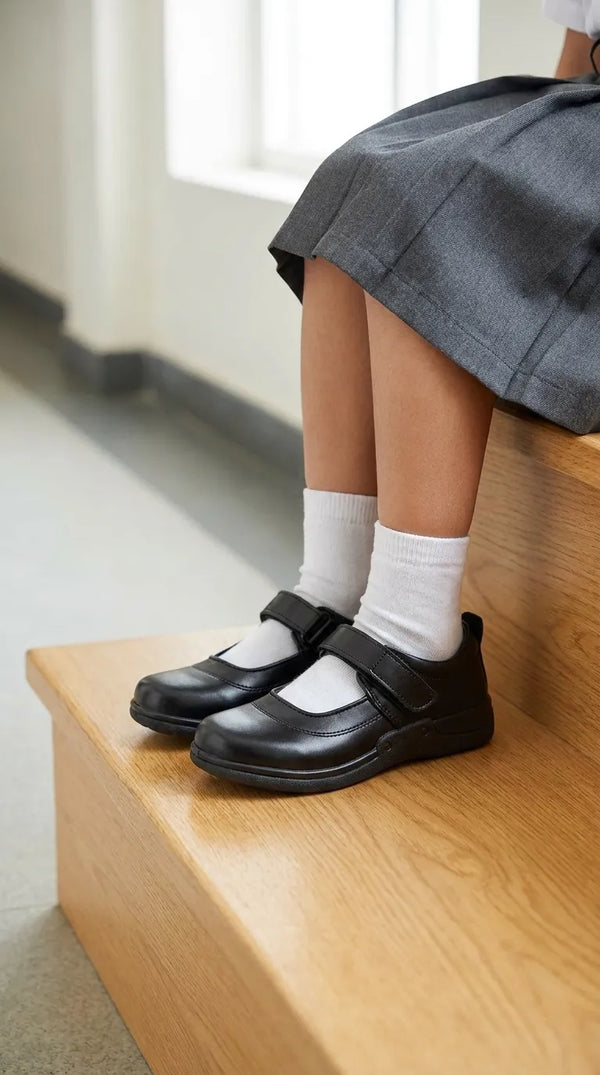 Girls Black Velcro Strap School Shoes SK0135