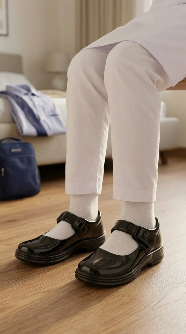 Girls Black Velcro Strap School Shoes SK0139