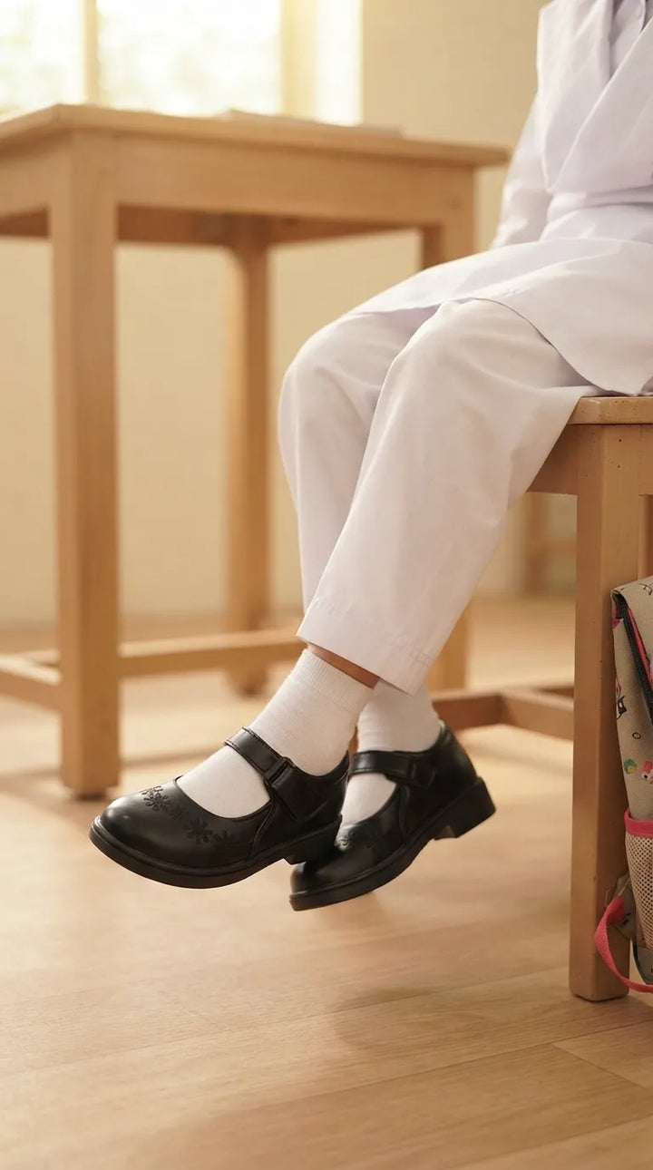 Girls Black Velcro Strap School Shoes SK0140