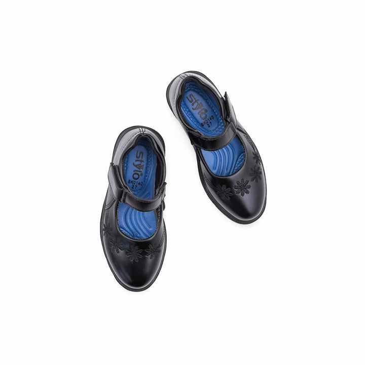 Girls Black Velcro Strap School Shoes SK0140