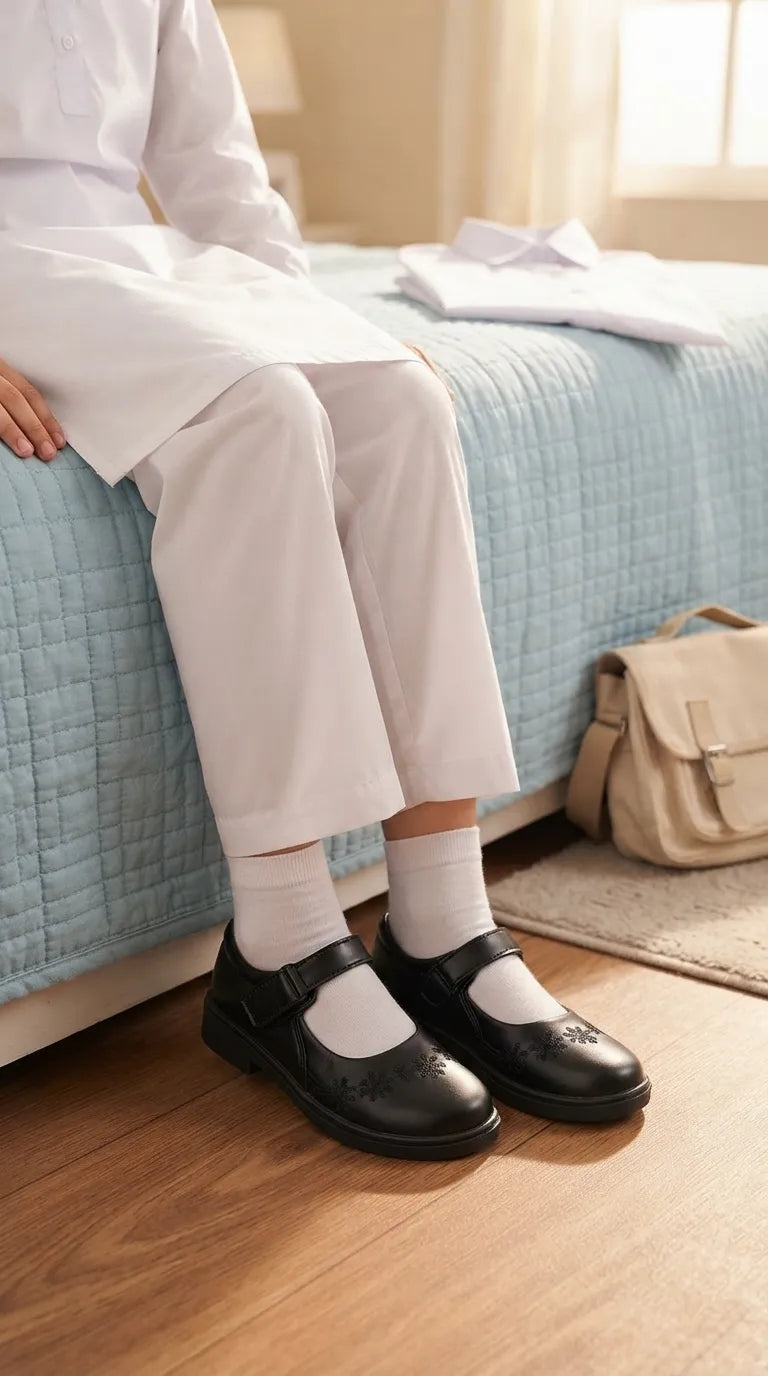 Girls Black Velcro Strap School Shoes SK0140