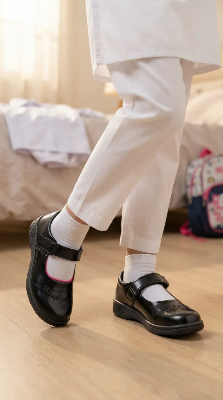 Girls Black Velcro Strap School Shoes SK0147