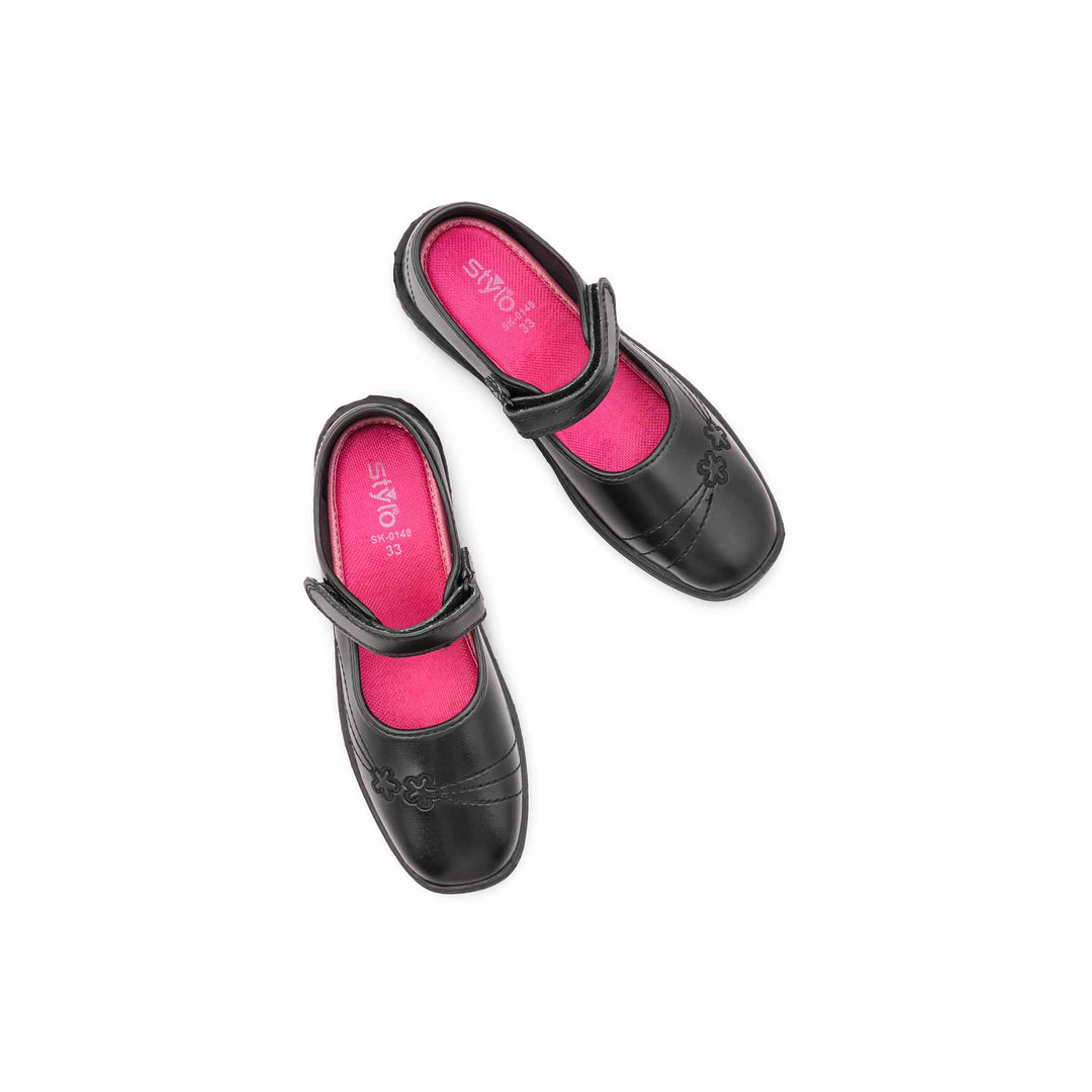 Girls Black Velcro Strap School Shoes SK0148