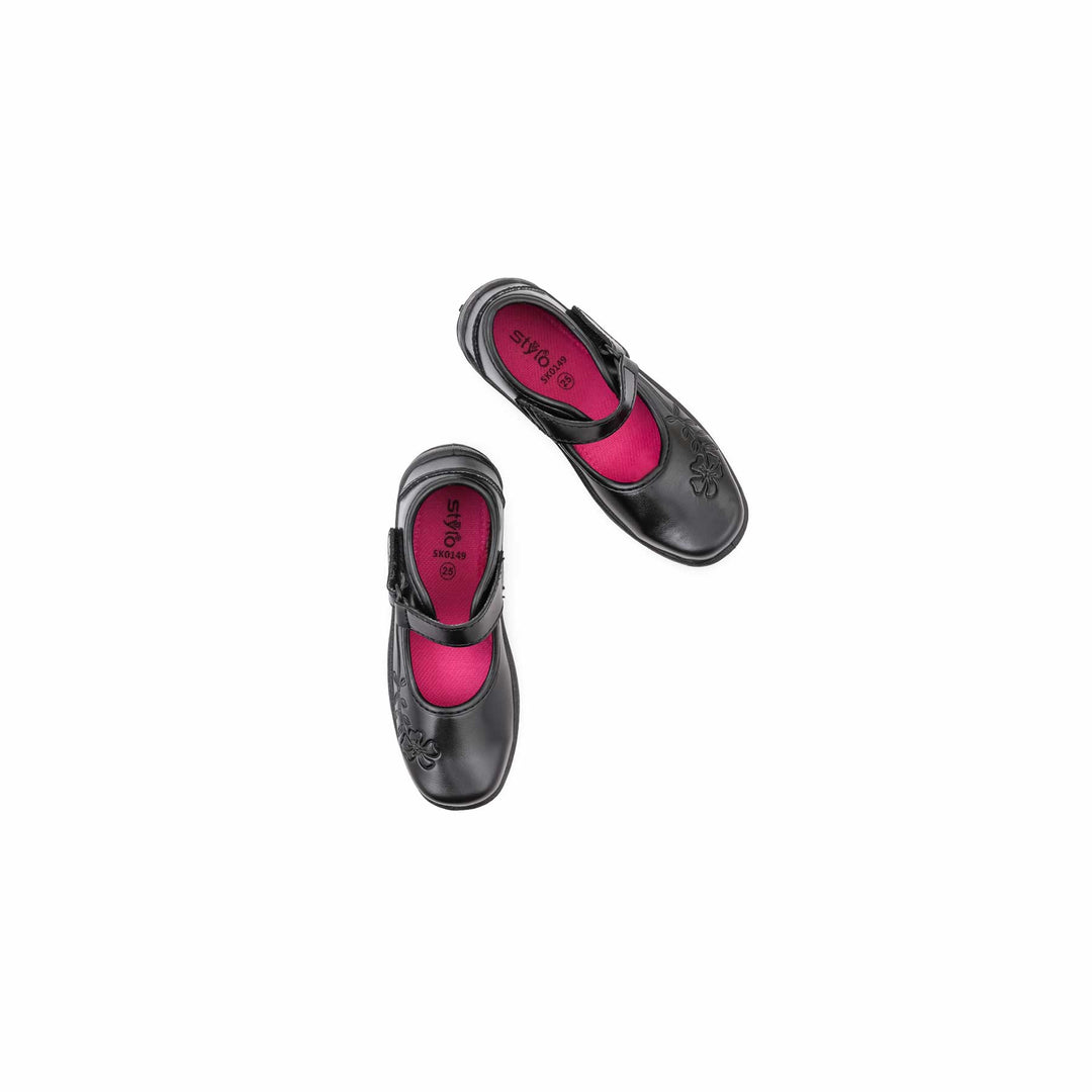 Girls Black Velcro Strap School Shoes SK0149