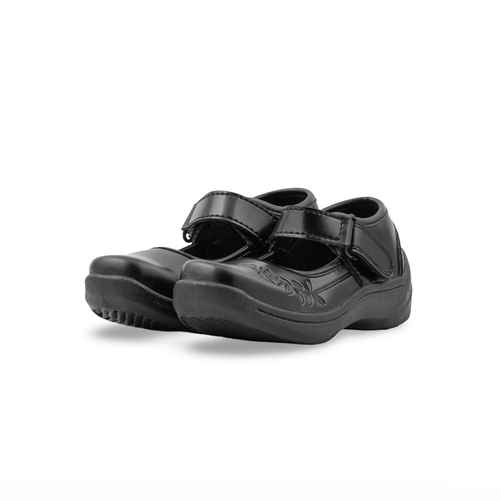 Girls Black Velcro Strap School Shoes SK0149