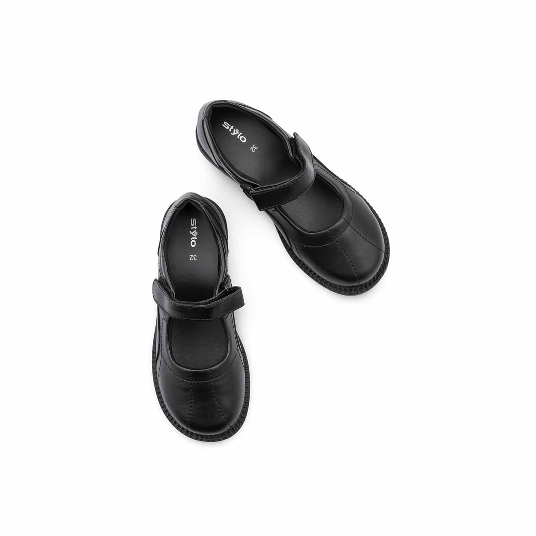 Girls Black Velcro Strap School Shoes SK0154