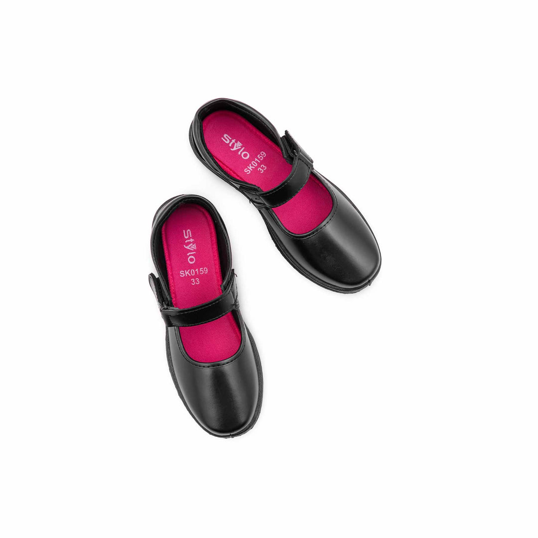 Girls Black Velcro Strap School Shoes SK0159
