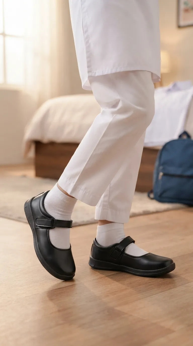 Girls Black Velcro Strap School Shoes SK0159