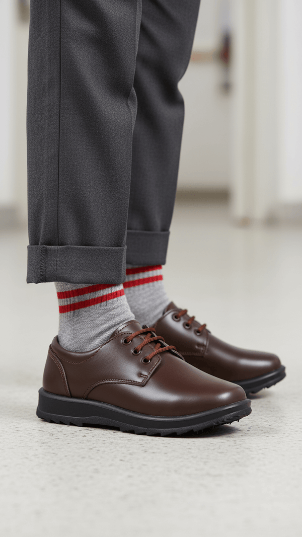 Boys Brown Lace Up Schools Shoes SK1064