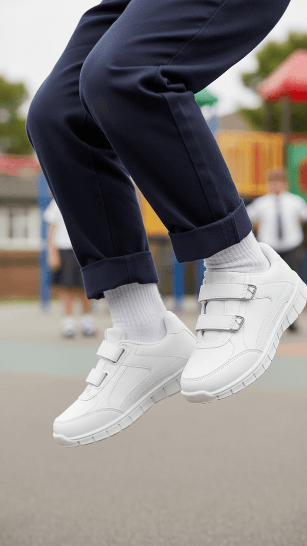Boys White Velcro School Trainers SK1071