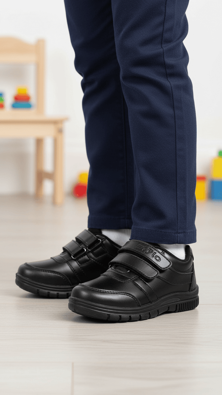 Boys Black Dual Strap School Shoes SK1072