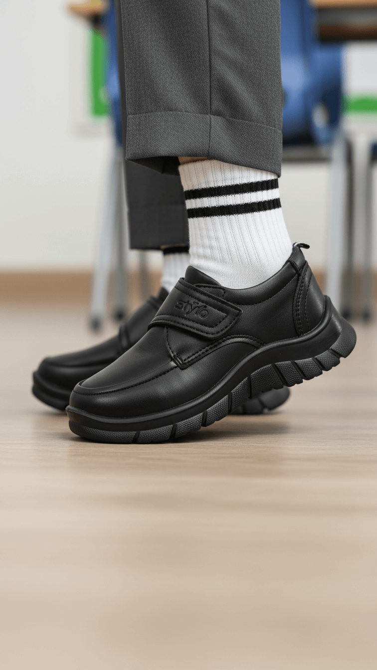 Boys Black Velcro School Shoes SK1080