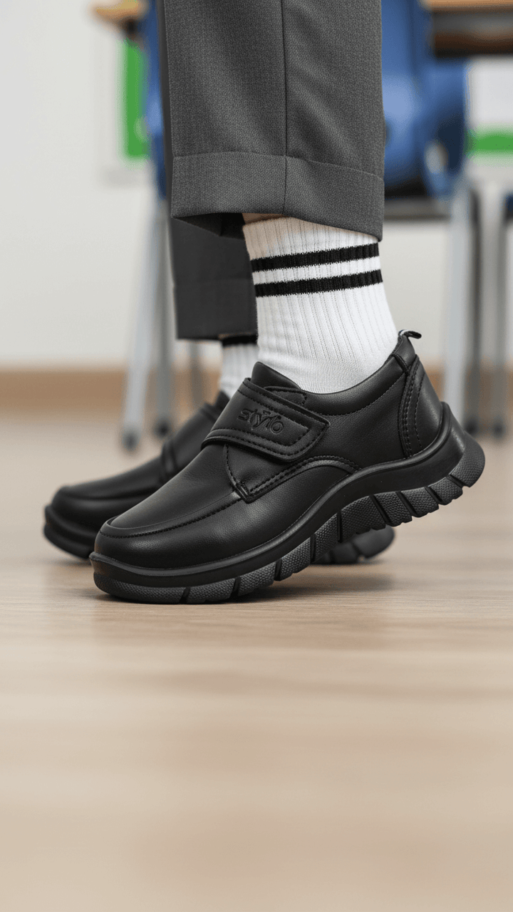 Boys Black Velcro School Shoes SK1080