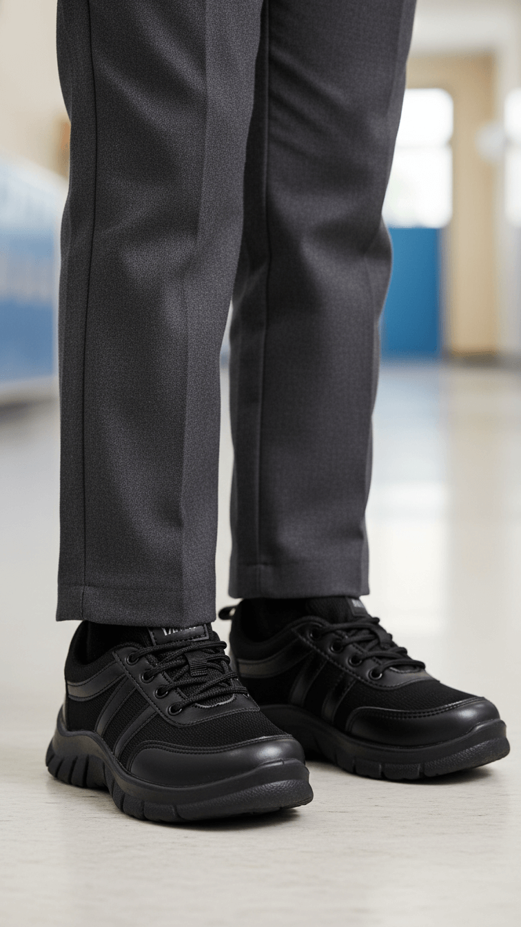 Boys Black Velcro Strap School Shoes SK1085