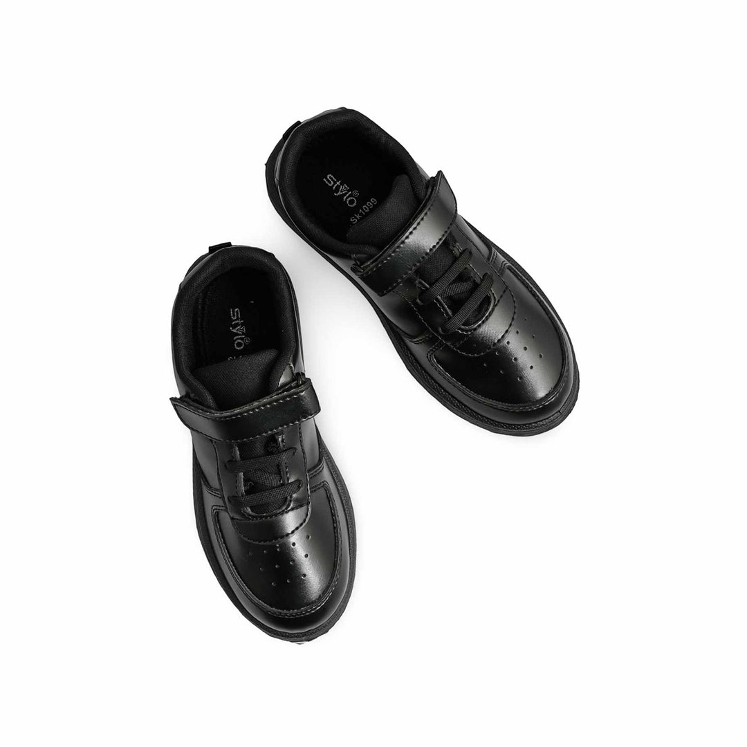 Boys Black Velcro Strap School Shoes SK1099