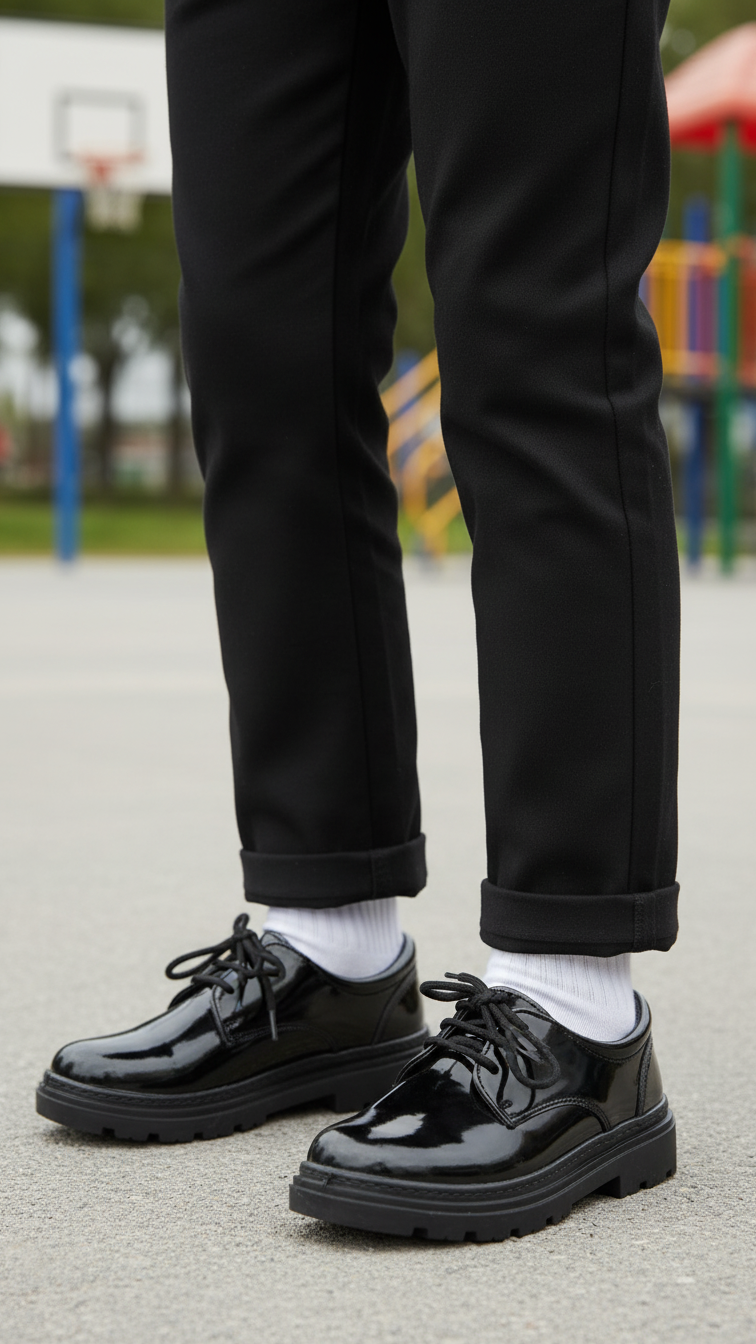Boys Black Lace Up School Shoes  SK1105