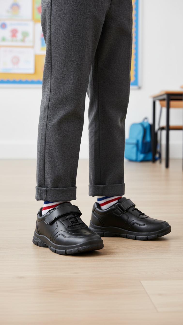 Boys Black Velcro Strap School Shoes SK1109