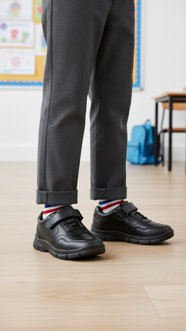 Boys Black Velcro Strap School Shoes SK1109