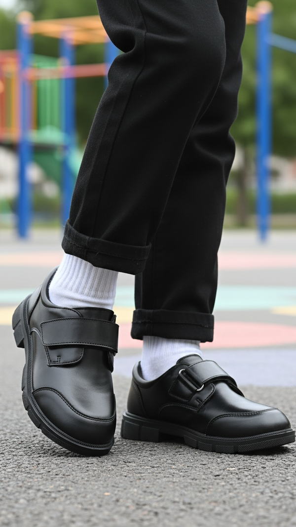 Boys Black Velcro Strap School Shoes SK1117