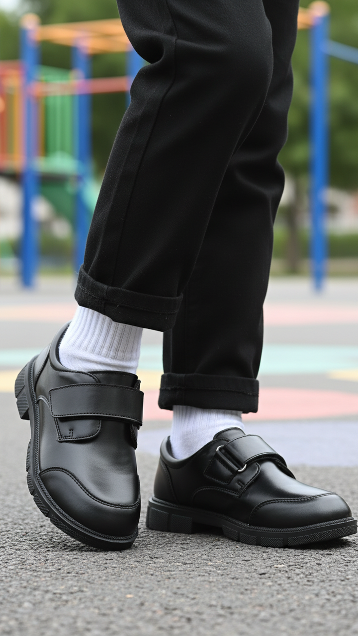 Boys Black Velcro Strap School Shoes SK1117