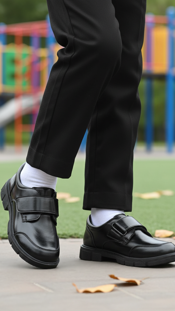 Boys Black Velcro Strap School Shoes SK1118