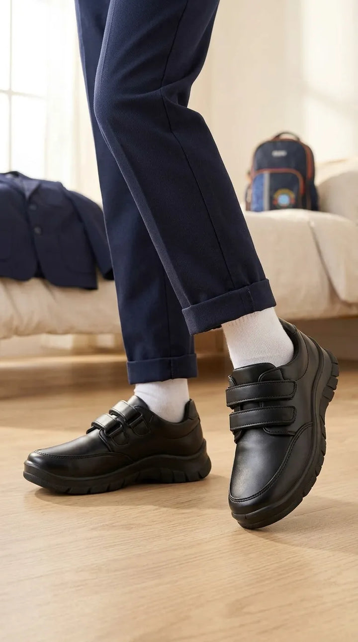 Boys Black Dual Strap School Shoes SK1135