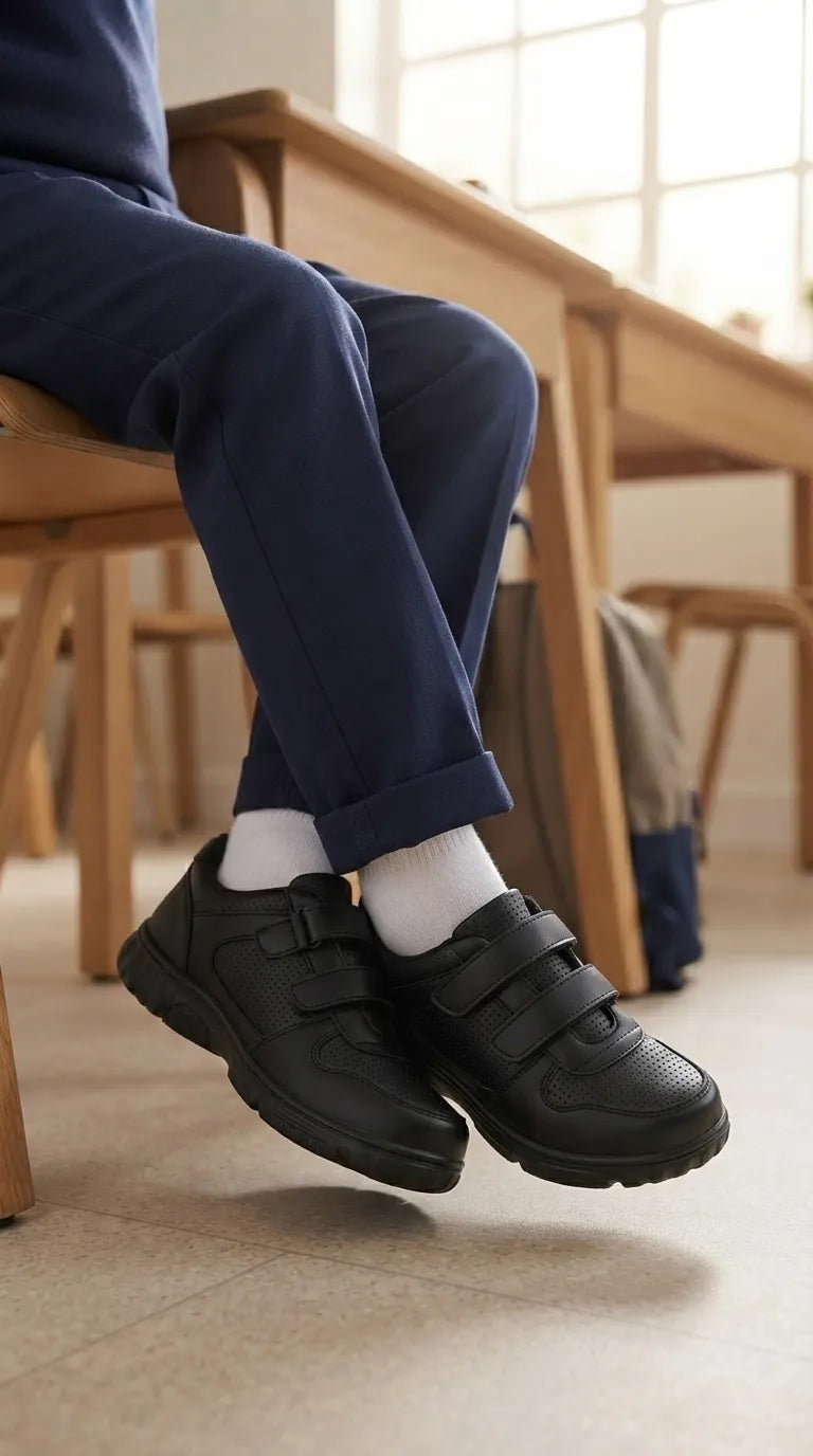 Boys Black Dual Strap School Shoes SK1151