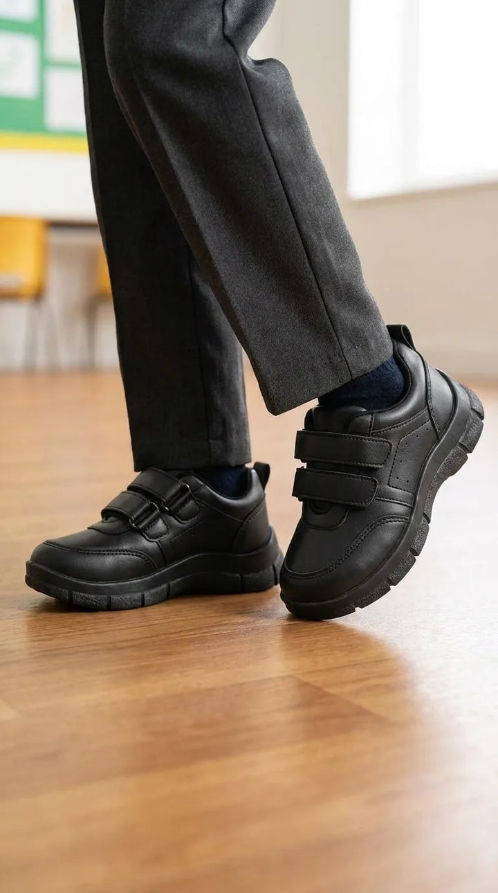 Boys Black Dual Strap School Shoes SK1172