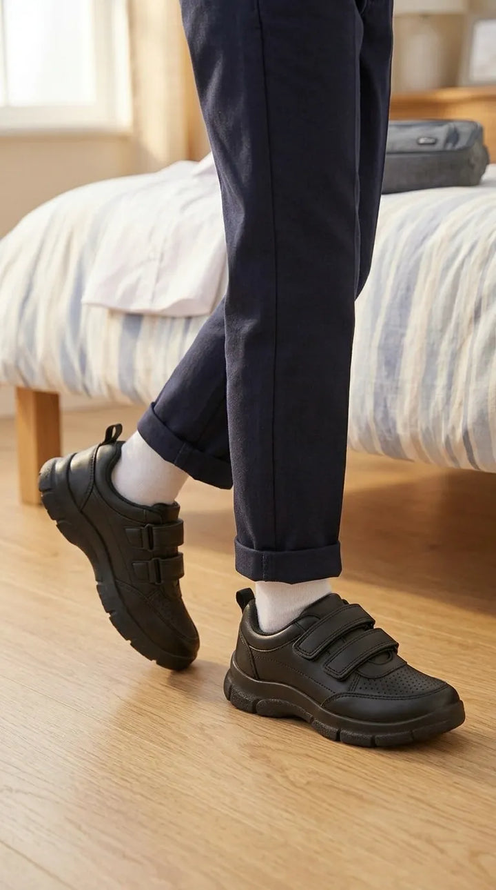 Boys Black Dual Strap School Shoes SK1173