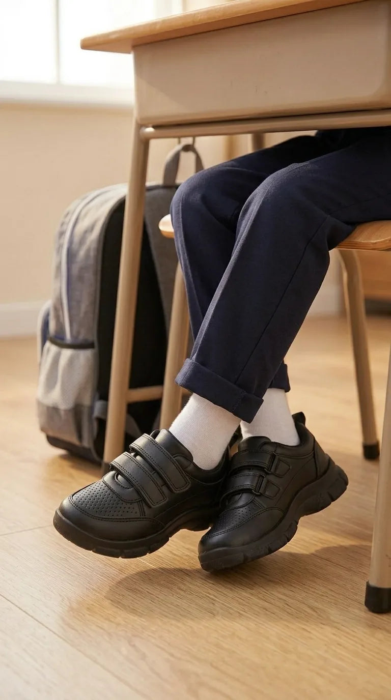 Boys Black Dual Strap School Shoes SK1173