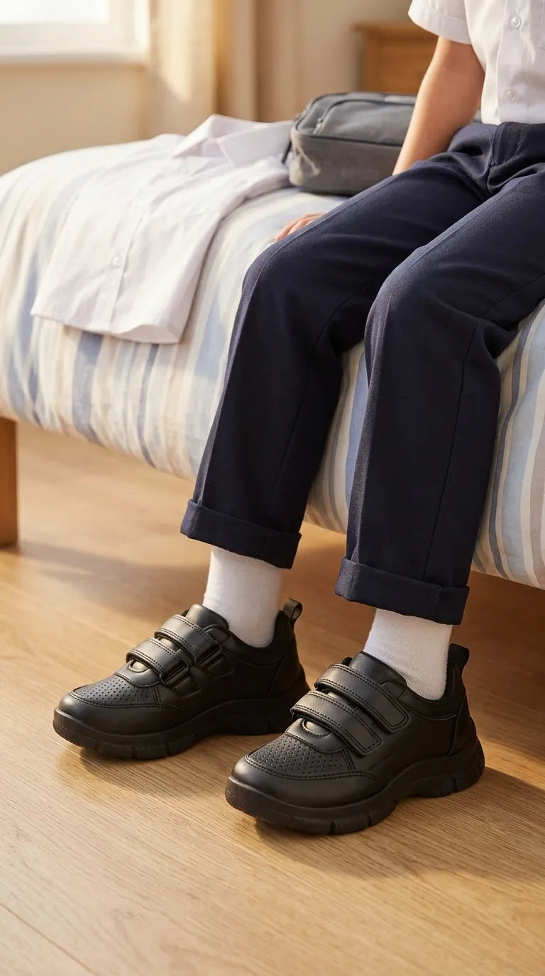 Boys Black Dual Strap School Shoes SK1173