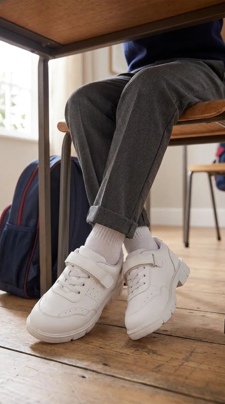 Boys White Sports School Shoes SK1176