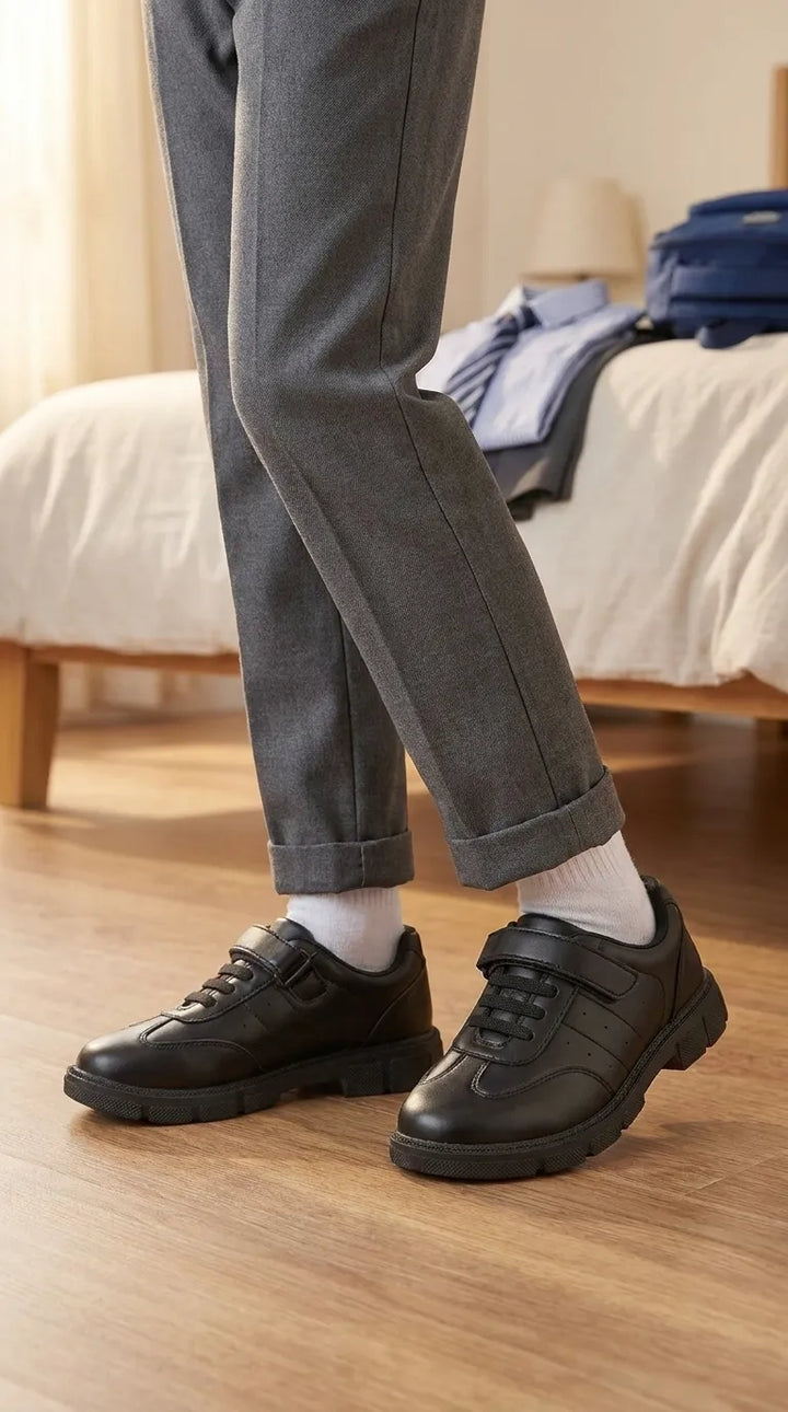 Boys Black Velcro Strap School Shoes SK1178