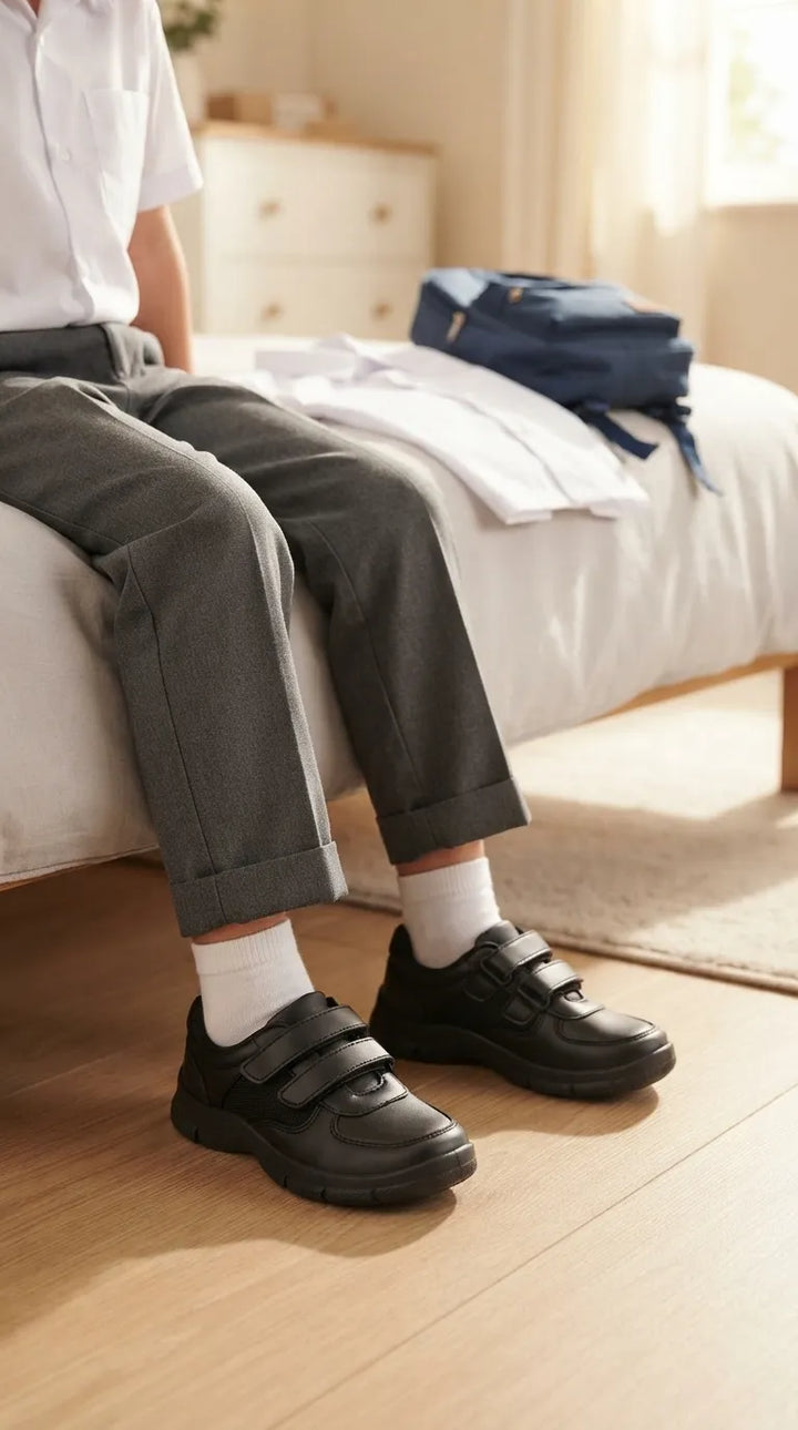 Boys Black Dual Strap School Shoes SK1181