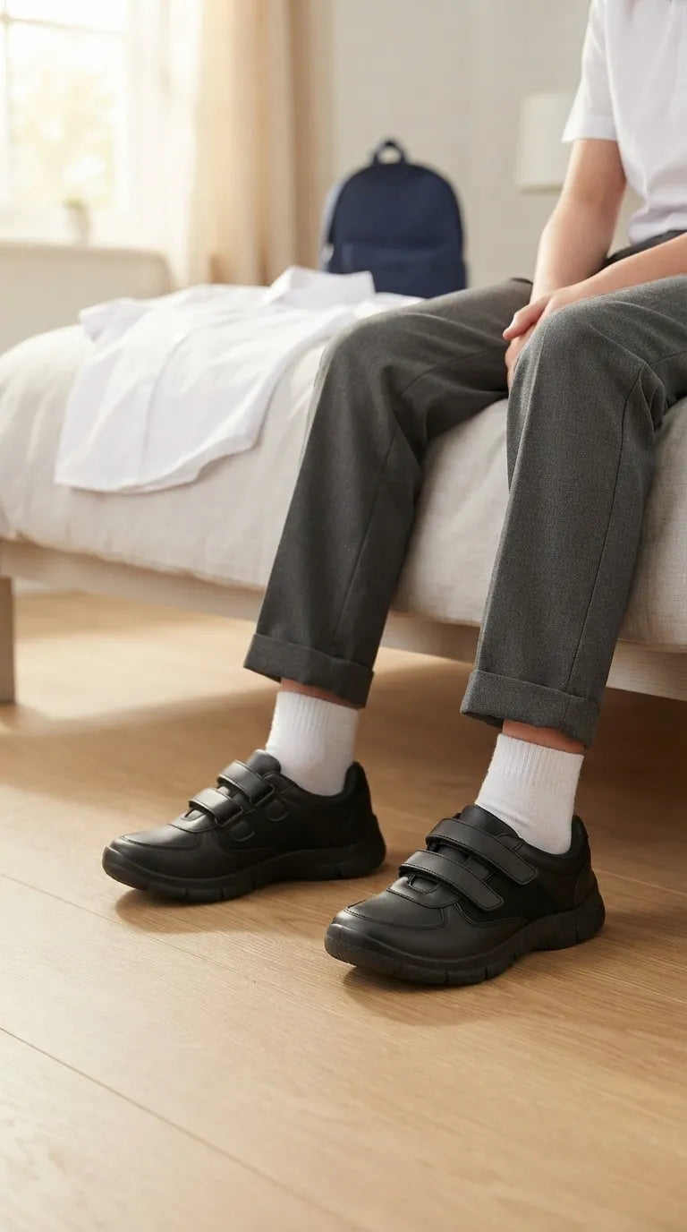 Boys Black Dual Strap School Shoes SK1182