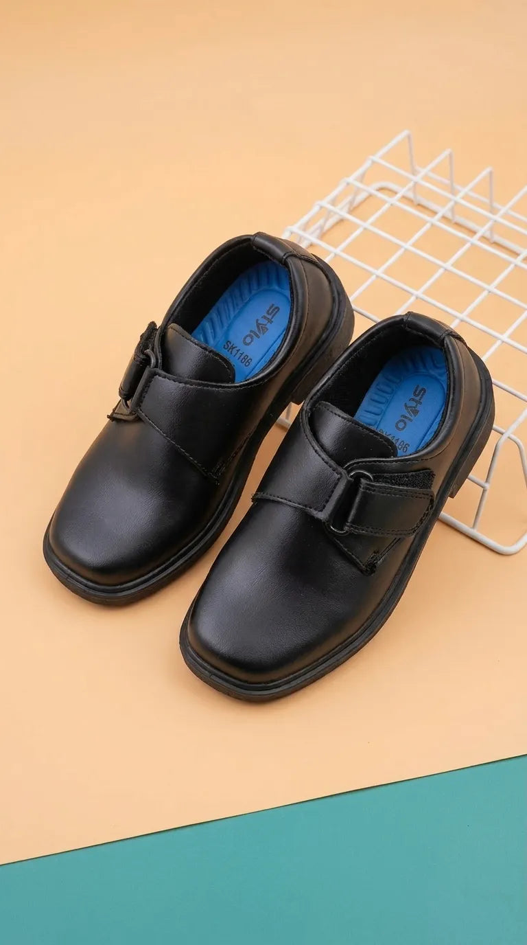 Boys Black Velcro Strap School Shoes SK1186