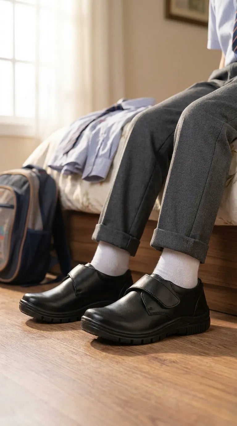 Boys Black Velcro Strap School Shoes SK1190