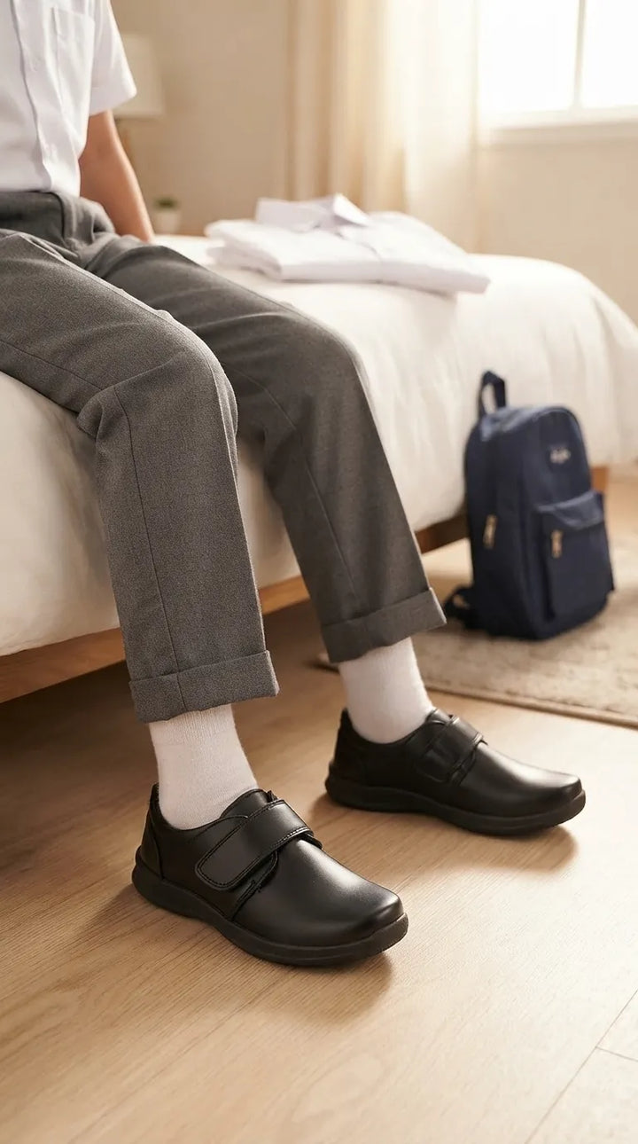 Boys Black Velcro Strap School Shoes SK1196