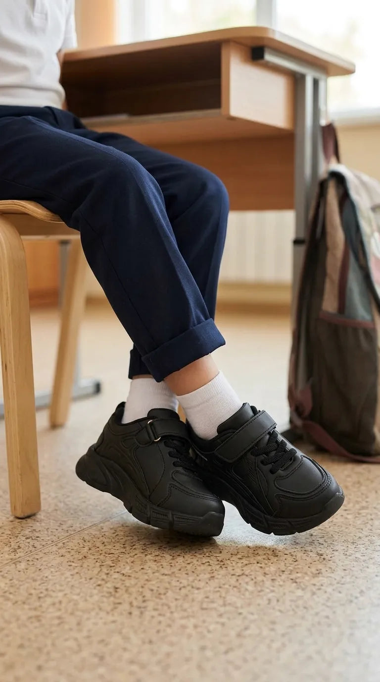 Boys Black Velcro Strap School Shoes SK1203