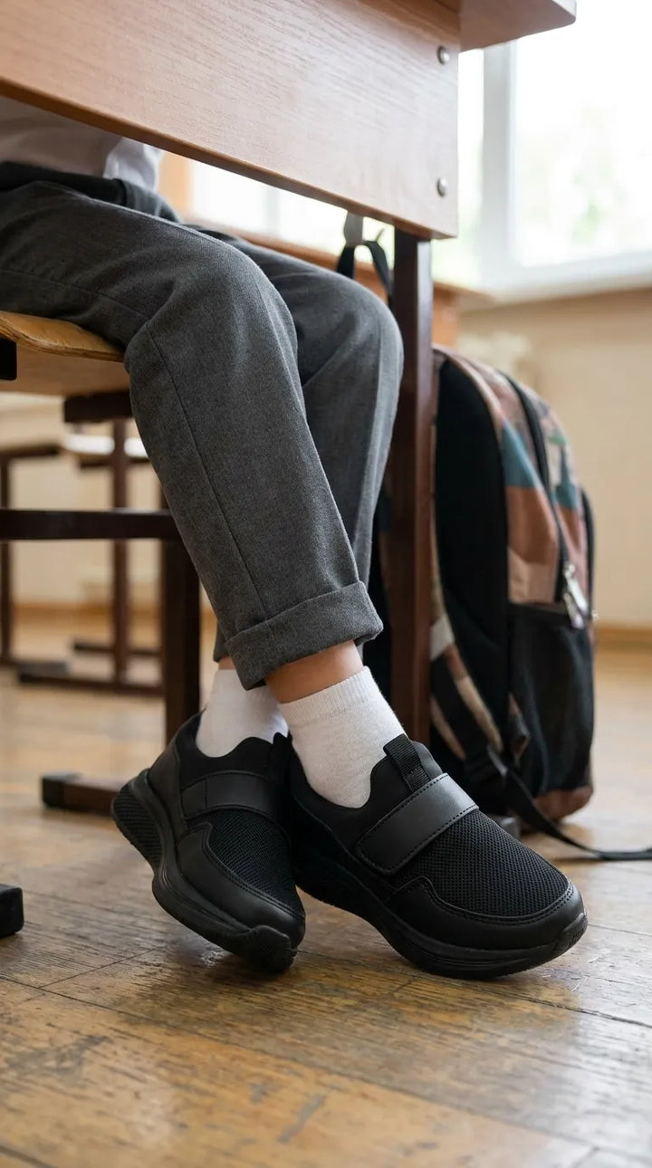 Boys Black Velcro Strap School Shoes SK1206