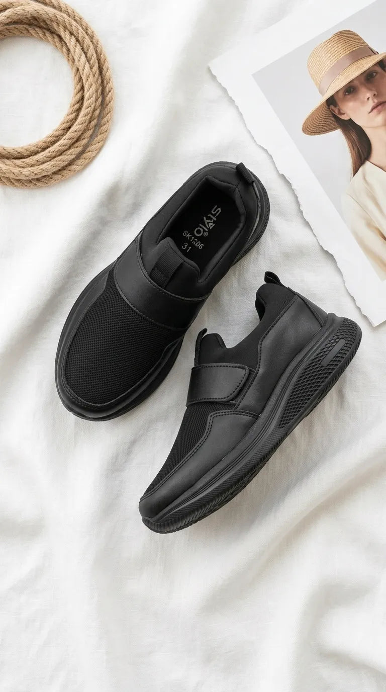 Boys Black Velcro Strap School Shoes SK1206